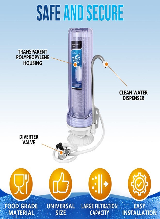 Ronaqua One Stage Countertop Drinking Water Filtration System Removes Chlorine, Transparent Housing and Yearly Supply (2 Extra) Block Activated Carbon Cartridges 5 Micron, Meets NSF Standards & Regulations - Image 2