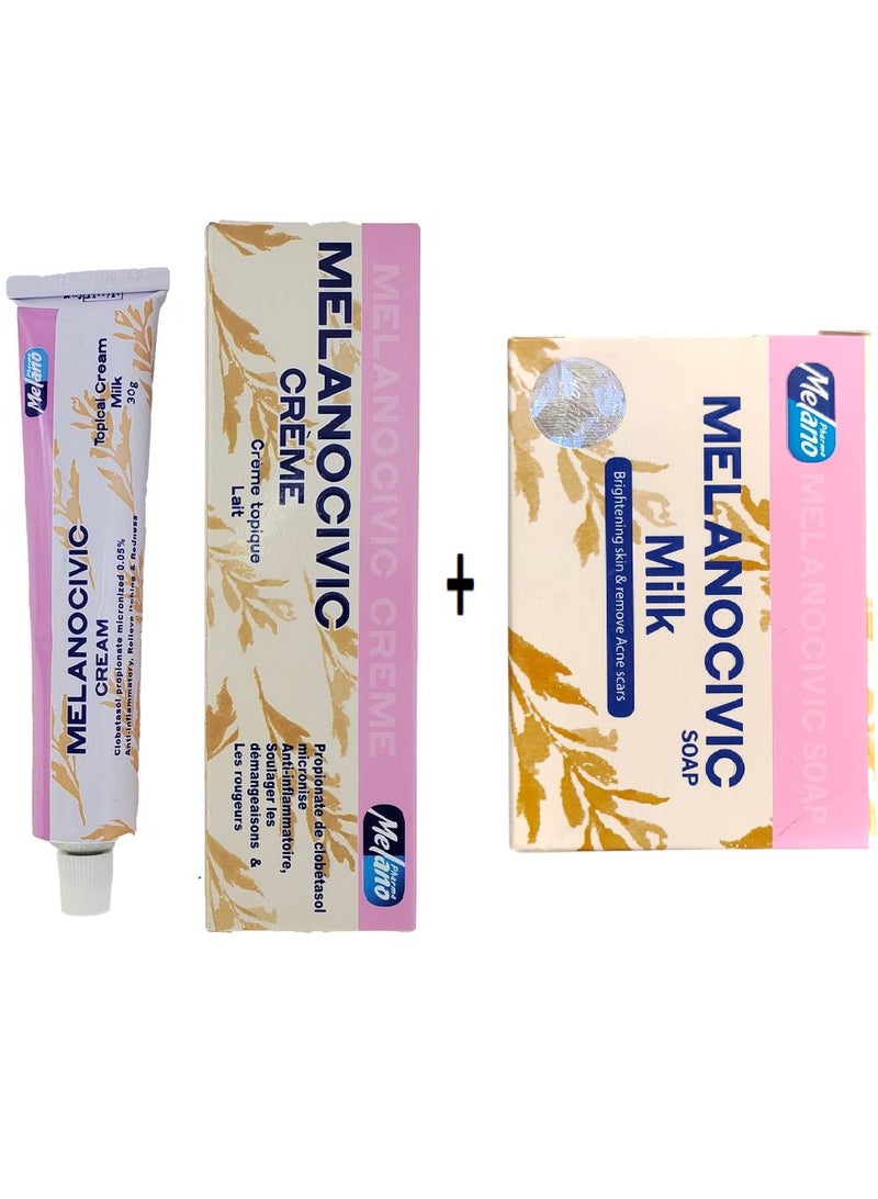 ميلانوفارما كريم ميلانو سيفيك بالحليب لتفتيح البشرة 30 جم وصابون ميلانو سيفيك بالحليب 100 جم - Image 1