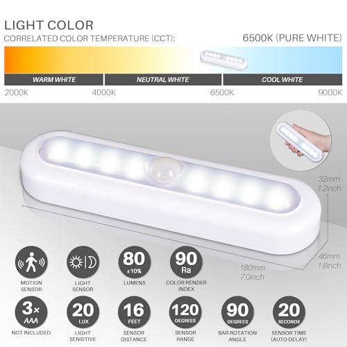 STAR-SPANGLED 3 Pack 7” Motion Sensor Lights Indoor Battery Operated, Stick on LED Light for Closet, Stairs, Under Cabinet, Cool White - Image 4