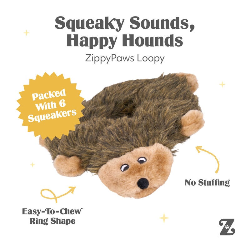 ZippyPaws Loopy - No Stuffing Dog Toys to Keep Them Busy, for Small, Medium, & Large Dogs, Squeaky Pet Toy for Boredom, Unstuffed Chew Toy, Soft Plush Puppy Products, Hedgehog - 10" - Image 3