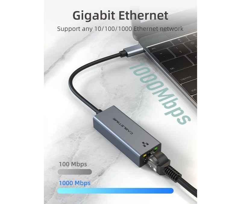 CABLETIME USB C TO RJ45 ETHERNET ADAPTER 1GBPS THUNDERBOLT 4/3 COMPATIBLE TO RJ45 NETWORK COMPATABLE WITH MACBOOK PRO/AIR, IPHONE 16 PRO/MAX, IPAD, XPS - Image 2