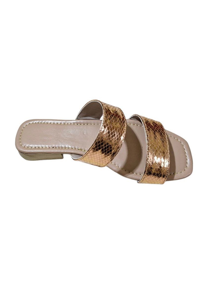 Karisma Simple Double Strap Flat Squared Toe Slipper With Snake Print Material - Image 3
