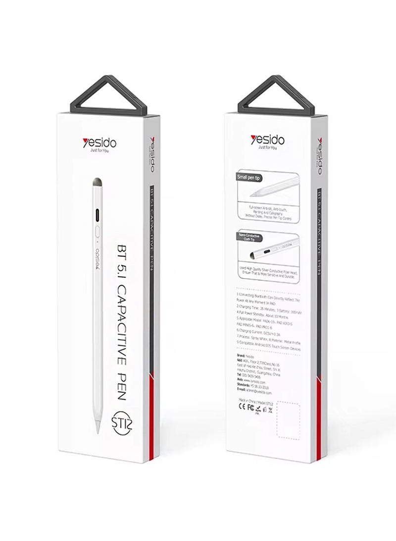 Yesido Yesido ST12 IPad Specific Capacitive Pen Aluminum Tablet Active Stylus Pen For Ipad - White  - Image 1