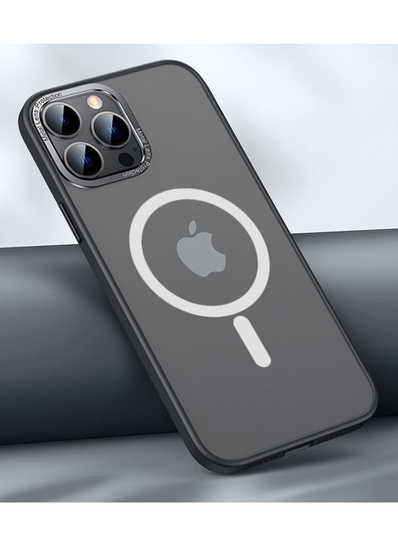 Color Fans - Magnetic Case For iPhone 14 Pro Max 6.7 inch Shockproof Metal Lens Frame Clear Matte Cover Black - Image 1