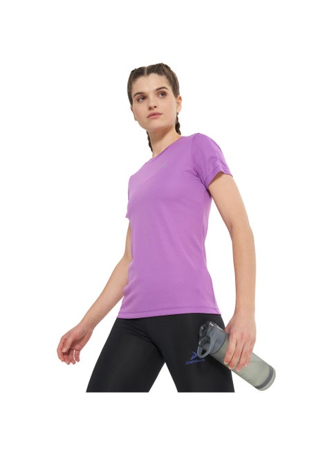 Demix Women’s Running Violet T-Shirt – MOVI Wick Moisture-Wicking, Slim Fit, Reflective Elements, Flat Seams, Breathable & Comfortable