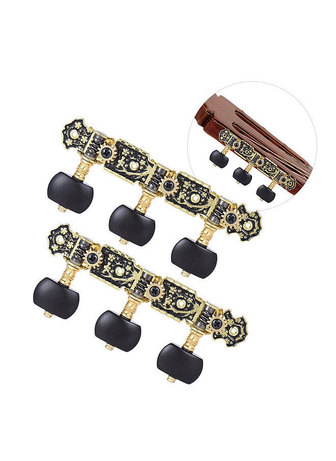 Generic - 2 Pcs (L&R) Classical Guitar Tuning Peg Gold And Black Plated Acoustic Guitar Machine Heads 1 : 14 Tuning Keys Knobs String Tuners (Aos-020Hv3P) - Image 1