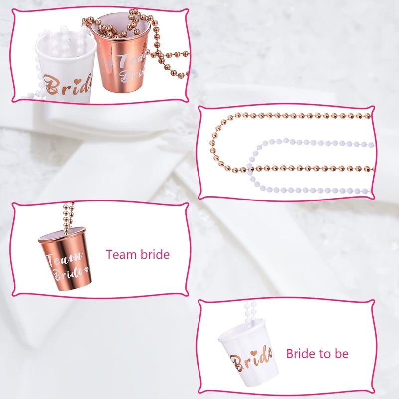 Jexine Jexine 12 Pcs Team Bride and Bride Shot Glass Necklace Bachelorette Shot Glass Necklace with Beads Chain and Gold Foil Bridesmaid Gifts for Wedding Bachelorette Bridal Shower PartyRose Gold - Image 3