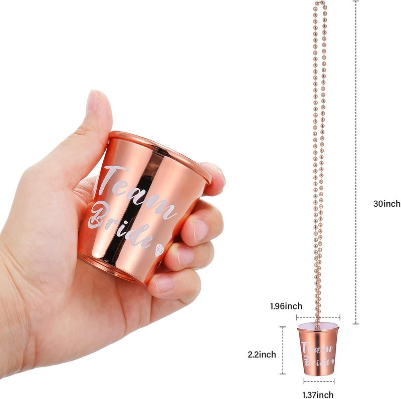 Jexine Jexine 12 Pcs Team Bride and Bride Shot Glass Necklace Bachelorette Shot Glass Necklace with Beads Chain and Gold Foil Bridesmaid Gifts for Wedding Bachelorette Bridal Shower PartyRose Gold - Image 2
