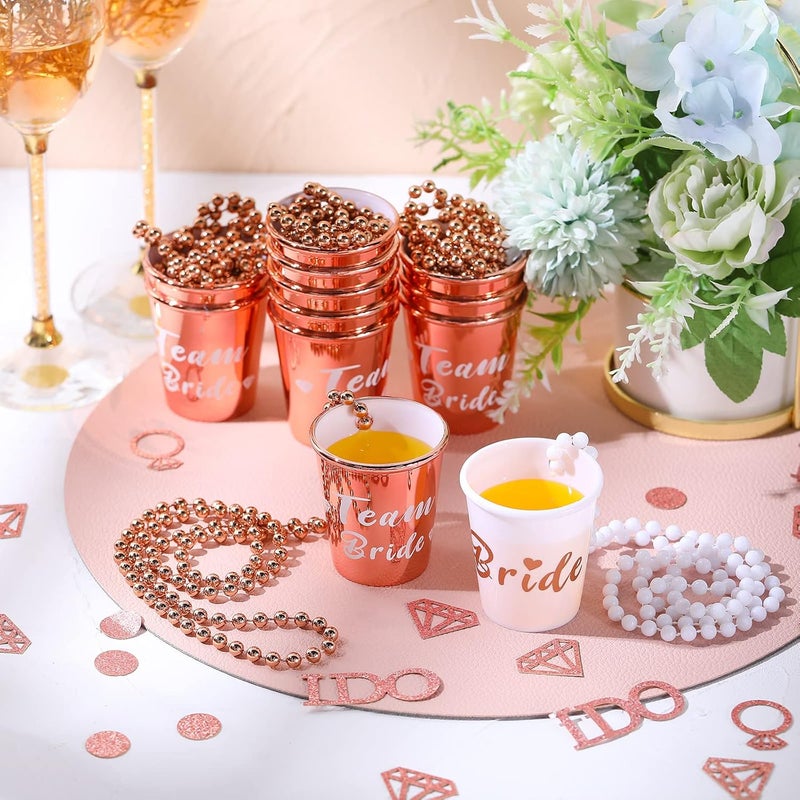 Jexine Jexine 12 Pcs Team Bride and Bride Shot Glass Necklace Bachelorette Shot Glass Necklace with Beads Chain and Gold Foil Bridesmaid Gifts for Wedding Bachelorette Bridal Shower PartyRose Gold - Image 4