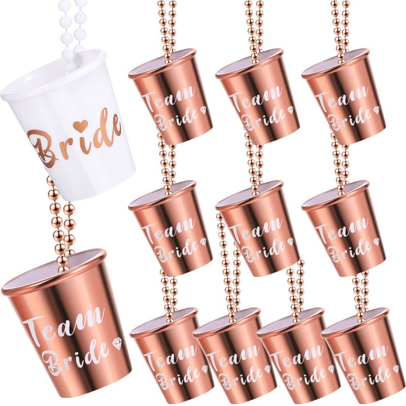 Jexine Jexine 12 Pcs Team Bride and Bride Shot Glass Necklace Bachelorette Shot Glass Necklace with Beads Chain and Gold Foil Bridesmaid Gifts for Wedding Bachelorette Bridal Shower PartyRose Gold - Image 1