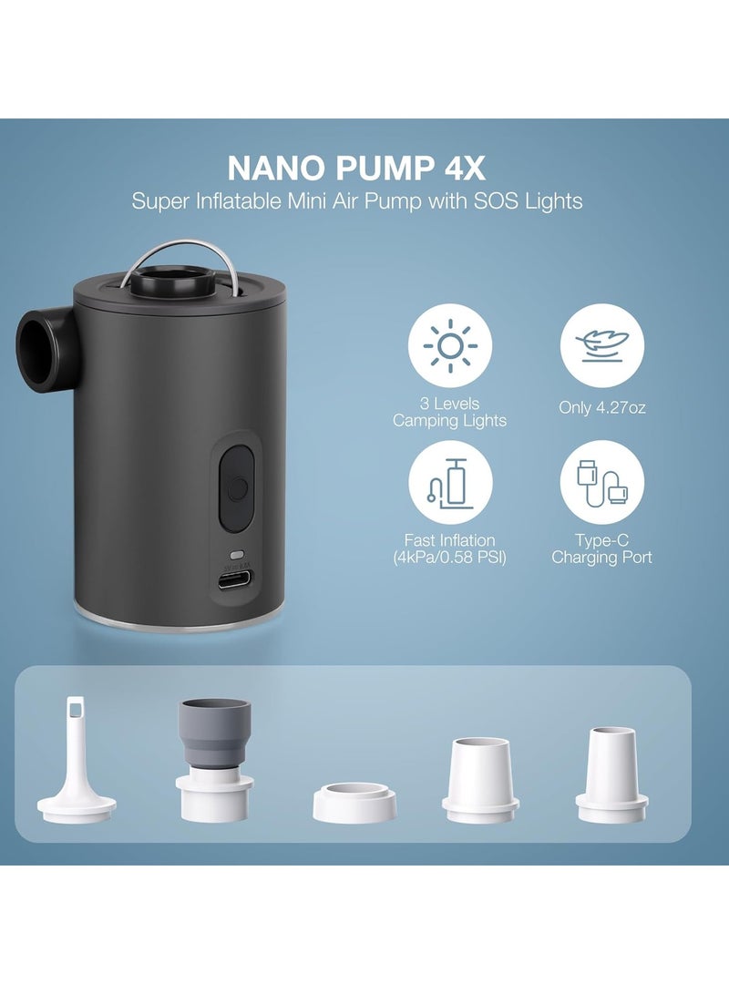 general Portable Air Pump for Inflatables, Ultra-Mini Air Mattress Pump 4X with 1600mAh Battery & Camping Light, USB Rechargeable Air Pump for Swimming Rings, Pool Floats, Sleeping Pads, Vacuum Storage Bags  - Image 2