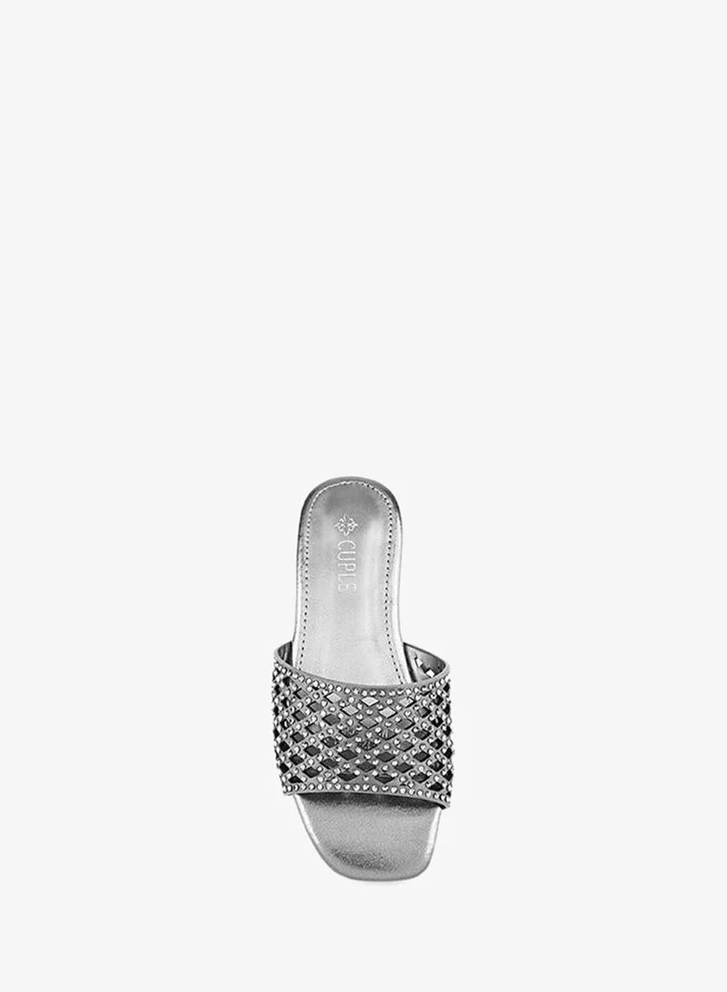 Cuple Pewter Girls Embellished Flat Slides for Women | Best Price UAE