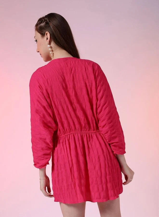 Freehand  Women Fit and Flared Solid V-Neck Long Sleeve Dress for Women | Best Price UAE