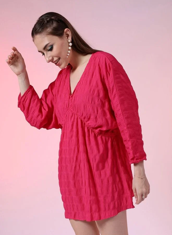 Freehand  Women Fit and Flared Solid V-Neck Long Sleeve Dress for Women | Best Price UAE