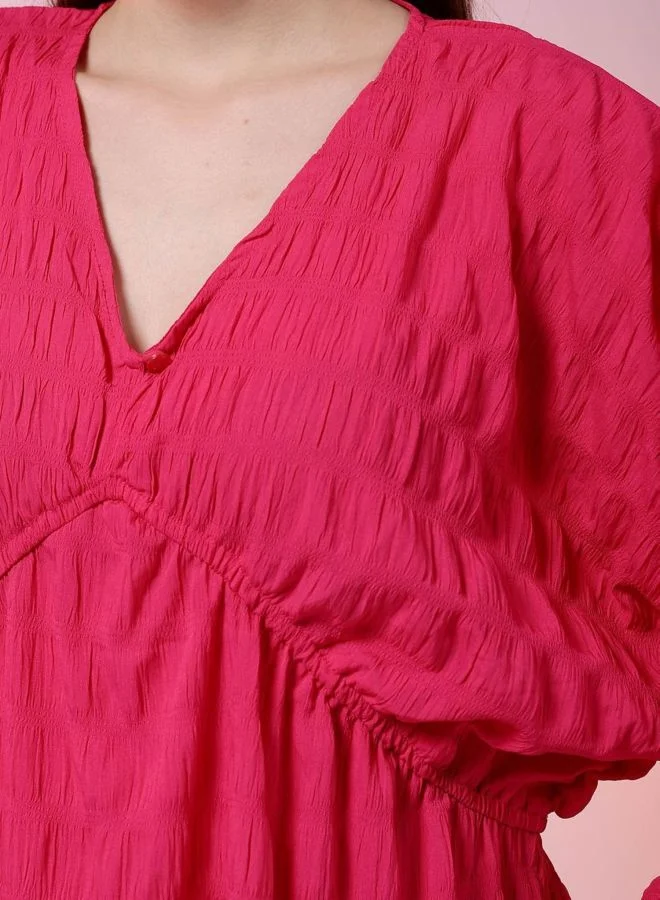 Freehand  Women Fit and Flared Solid V-Neck Long Sleeve Dress for Women | Best Price UAE