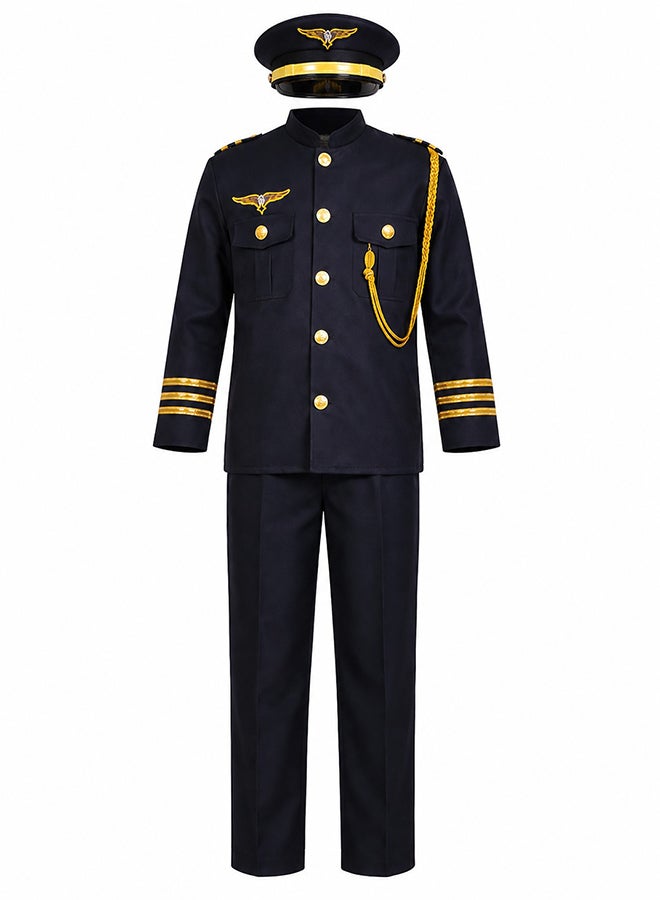 Toy Land Kids Pilot Costume Set with Hat – Airline Captain Role Play Fancy Dress Outfit for Boys  of age 10 to 11 years - Image 1