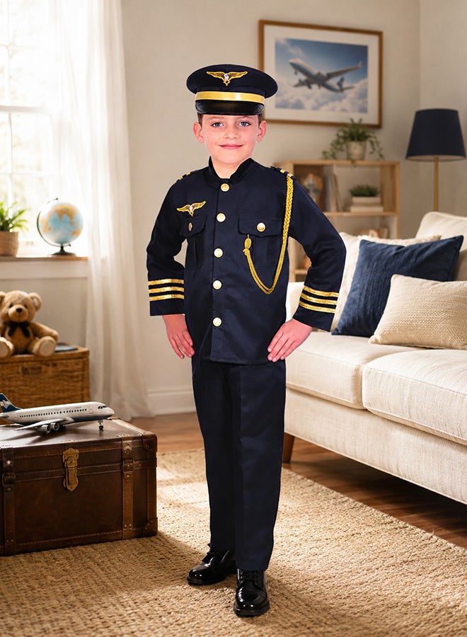 Toy Land Kids Pilot Costume Set with Hat – Airline Captain Role Play Fancy Dress Outfit for Boys  of age 10 to 11 years - Image 3