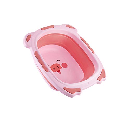 IRIS Portable Baby Washbasin Foldable Silicone Washbasin Foldable Travel Baby Care Cartoon Graphics (Small) (Pink) - Image 1