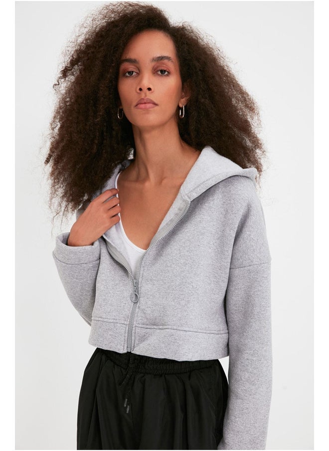 trendyol - Sweatshirt - Gray - Crop - Image 1