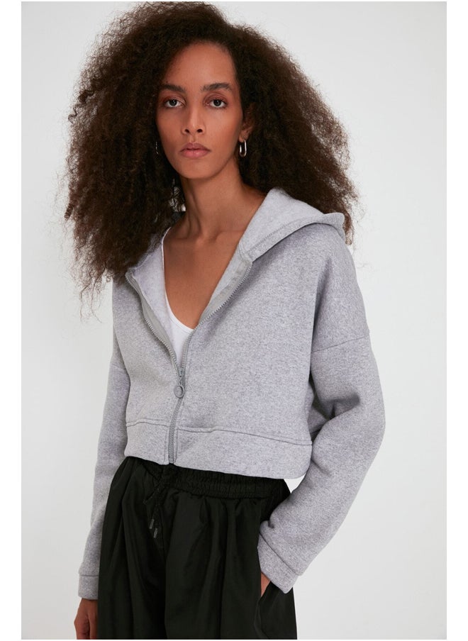 trendyol - Sweatshirt - Gray - Crop - Image 1