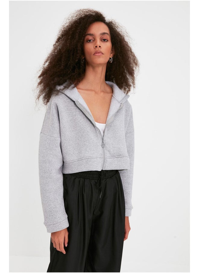 trendyol - Sweatshirt - Gray - Crop - Image 1