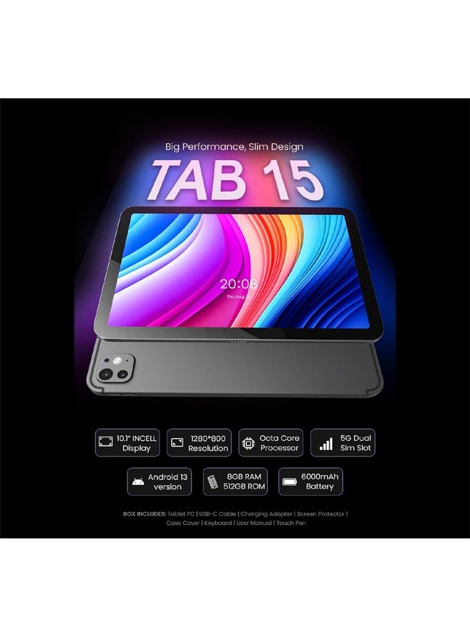 Oteeto TAB 15 Slim Design 5G Android Tablet With 10.1 Inch INCELL Display Dual SIM Slot 8GB RAM 512GB ROM and 6000 mAh Battery