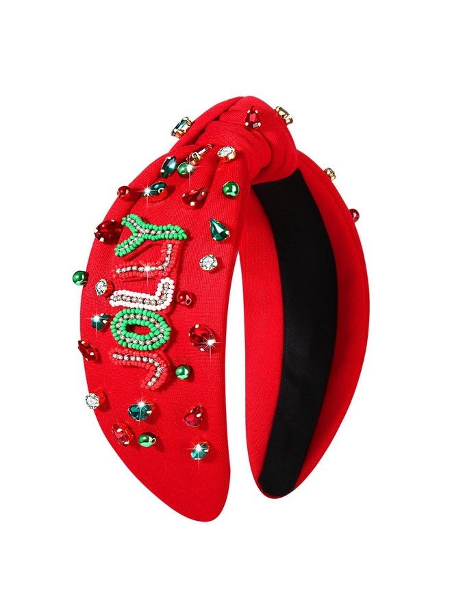 NVENF Christmas Headband For Women Beaded Christmas Tree Reindeer Snowflake Headband Jeweled Rhinestone Pearl Knotted Headband Christmas Holiday Hair Accessories Outfit Xmas Party Favors (Letter Jolly) - Image 4