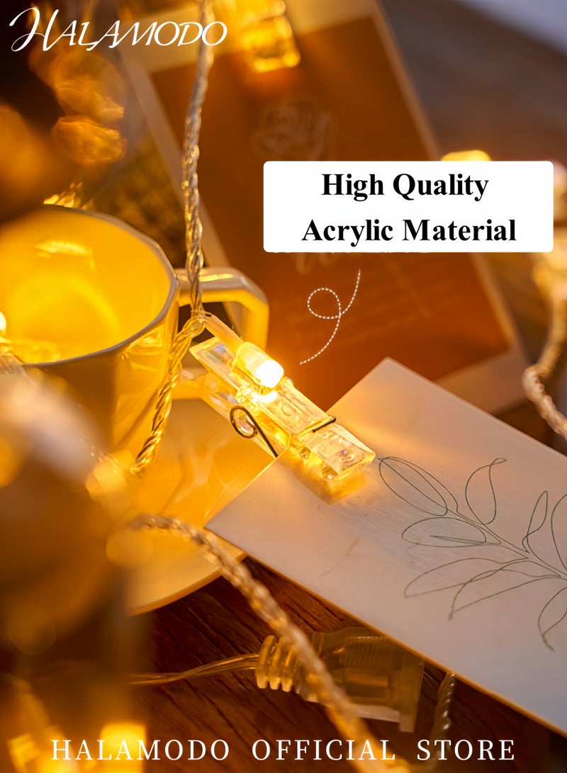 هالامودو 10 مصابيح LED سلسلة مشابك صور أضواء خرافية مرصعة بالنجوم لتزيين الحائط لتعليق الصور واللوحات والصور والبطاقات والمذكرات، لون أبيض دافئ - Image 3