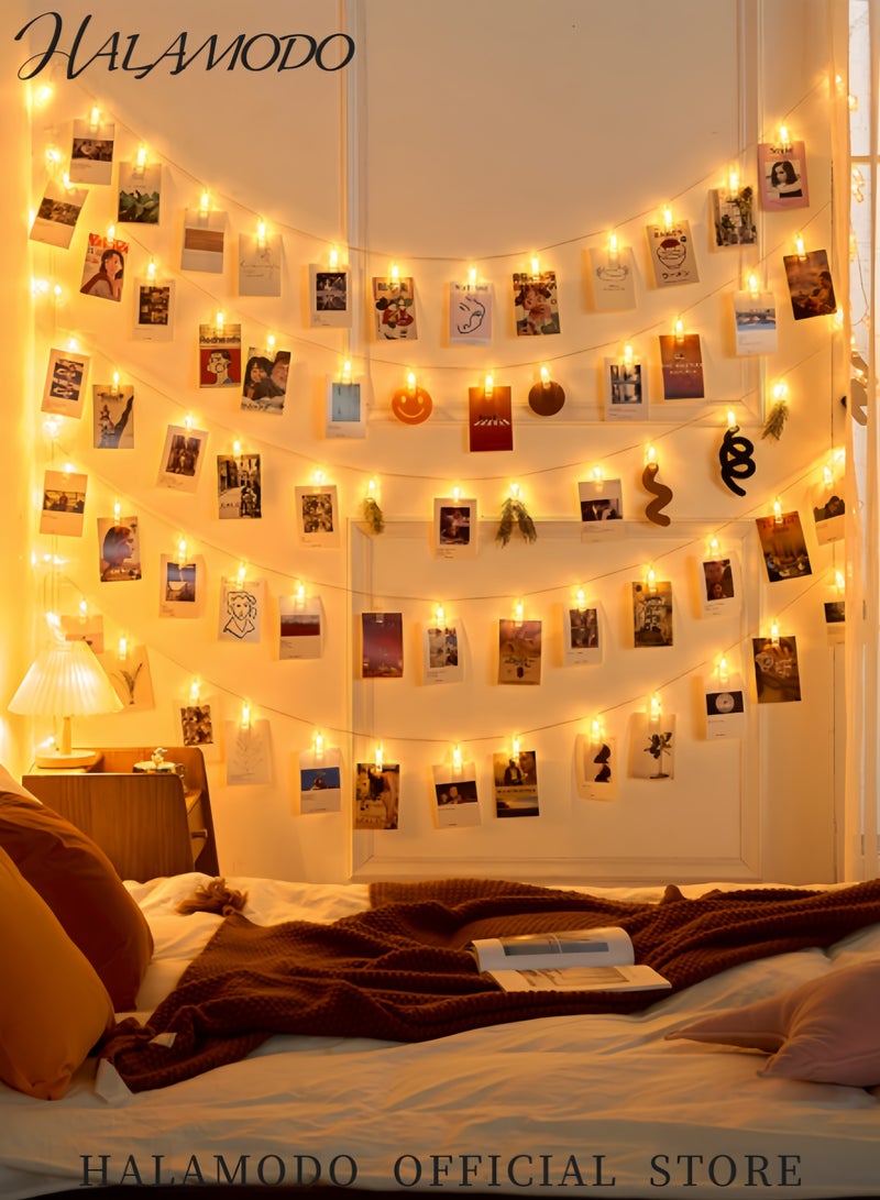 هالامودو 10 مصابيح LED سلسلة مشابك صور أضواء خرافية مرصعة بالنجوم لتزيين الحائط لتعليق الصور واللوحات والصور والبطاقات والمذكرات، لون أبيض دافئ - Image 5