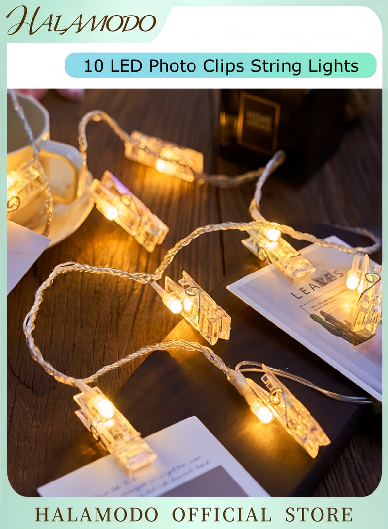 هالامودو 10 مصابيح LED سلسلة مشابك صور أضواء خرافية مرصعة بالنجوم لتزيين الحائط لتعليق الصور واللوحات والصور والبطاقات والمذكرات، لون أبيض دافئ - Image 1