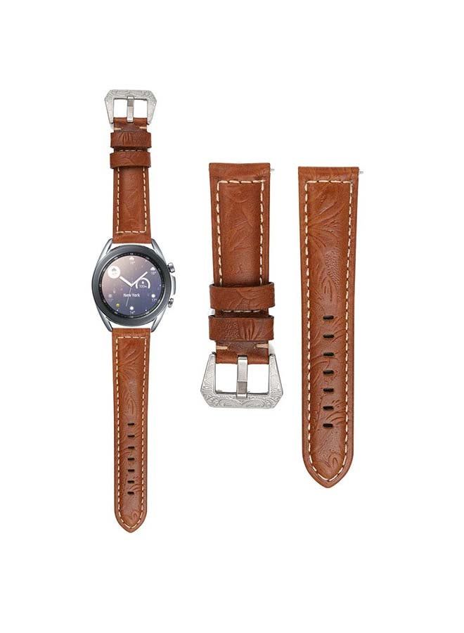 فيسوس فرقة استبدال الجلود الأصلية المحفورة لـ Samsung Galaxy Watch3 41 ملم بني