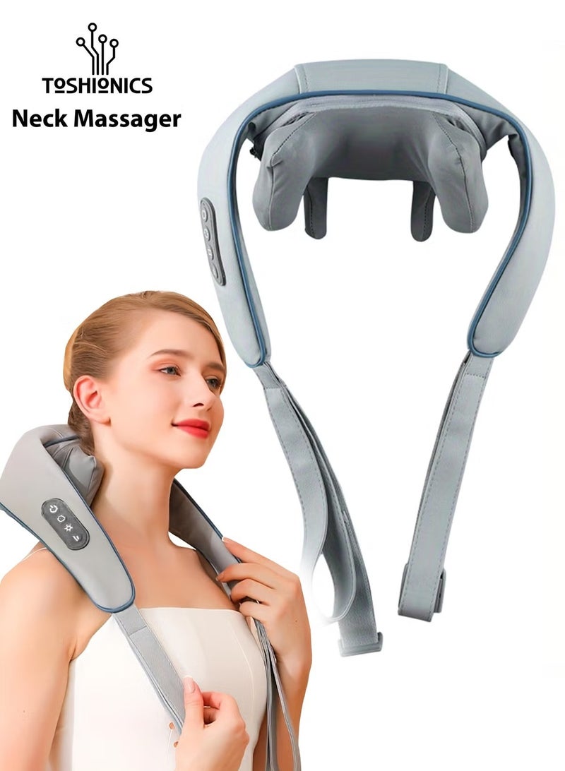 مدلك كهربائي محمول للرقبة والكتف شياتسو مع تخفيف الحرارة ونقاط الوخز المستهدفة تدليك 6D رأس تدليك كبير جدًا مثالي لتخفيف الألم واسترخاء العضلات والإجهاد وقابل لإعادة الشحن مع النوع C - Image 1