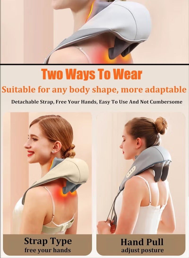 مدلك كهربائي محمول للرقبة والكتف شياتسو مع تخفيف الحرارة ونقاط الوخز المستهدفة تدليك 6D رأس تدليك كبير جدًا مثالي لتخفيف الألم واسترخاء العضلات والإجهاد وقابل لإعادة الشحن مع النوع C - Image 4