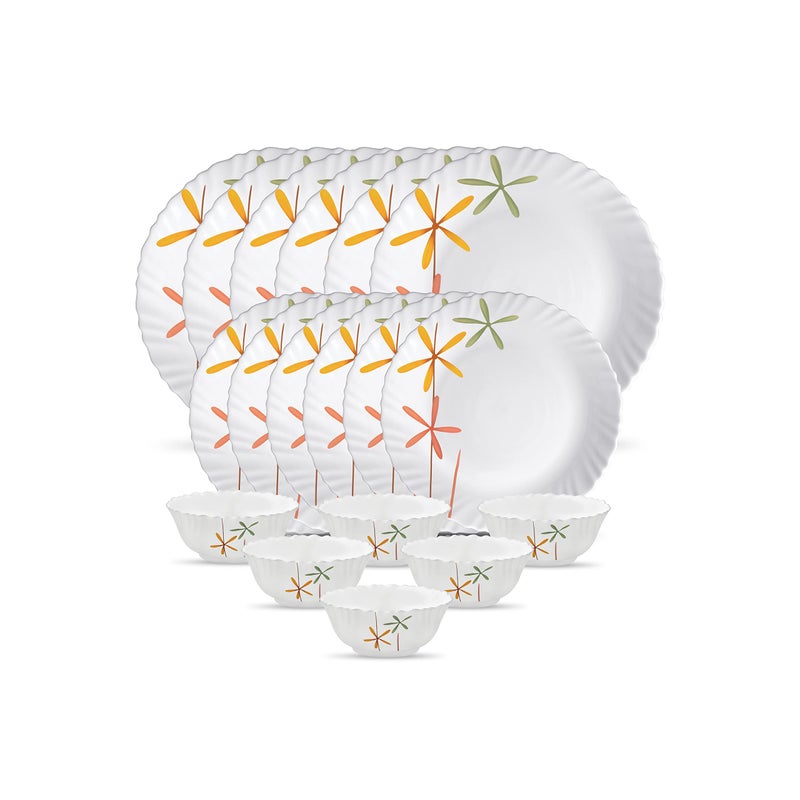 La Opala Novo Collection Opal Glass Crockery | for Family of 6 | Dinner Set 18 pcs Autumn Flower | Plates & Bowls for Dining | Microwave Safe | 100% Vegetarian | Extra Strong | Light & White - Image 1