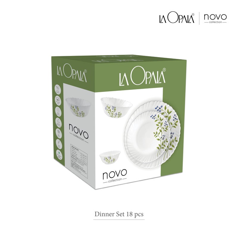 La Opala Novo Collection Opal Glass Crockery | for Family of 6 | Dinner Set 18 pcs Autumn Flower | Plates & Bowls for Dining | Microwave Safe | 100% Vegetarian | Extra Strong | Light & White - Image 5