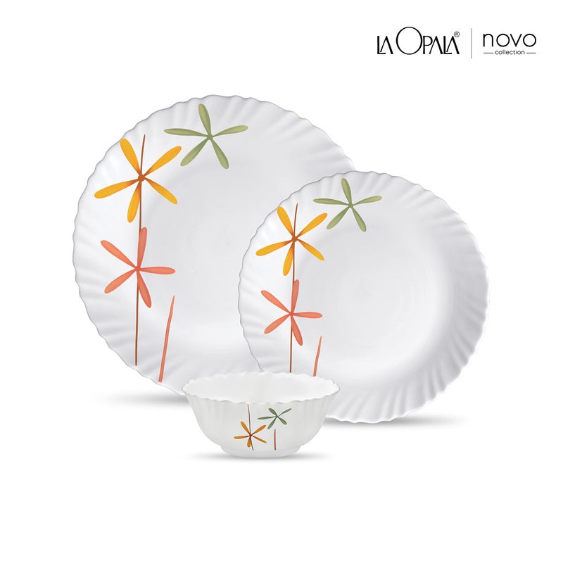 La Opala Novo Collection Opal Glass Crockery | for Family of 6 | Dinner Set 18 pcs Autumn Flower | Plates & Bowls for Dining | Microwave Safe | 100% Vegetarian | Extra Strong | Light & White - Image 2