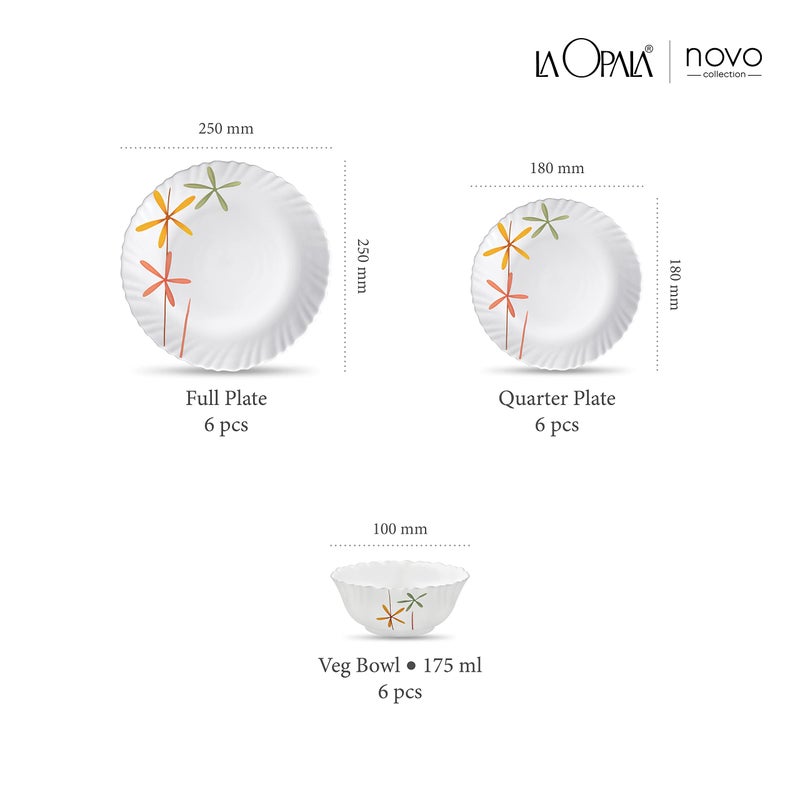 La Opala Novo Collection Opal Glass Crockery | for Family of 6 | Dinner Set 18 pcs Autumn Flower | Plates & Bowls for Dining | Microwave Safe | 100% Vegetarian | Extra Strong | Light & White - Image 3
