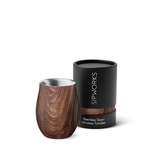 Sipworks Insulated Whiskey Tumbler - 8 oz Stainless Steel Bourbon Lowball Tumbler with Double Walled Vacuum Insulation - Spill Resistant Cocktail Nosing Glass Mug | Travel & Parties - Mahogany - Image 1