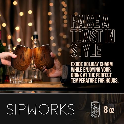 Sipworks Insulated Whiskey Tumbler - 8 oz Stainless Steel Bourbon Lowball Tumbler with Double Walled Vacuum Insulation - Spill Resistant Cocktail Nosing Glass Mug | Travel & Parties - Mahogany - Image 2