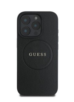GUESS Magsafe PU Grained Hard Case With Ring And Logo for iPhone 16 Pro max / Easy Snap-On / Drop Protection / Slim Back Cover - Black  - Image 1