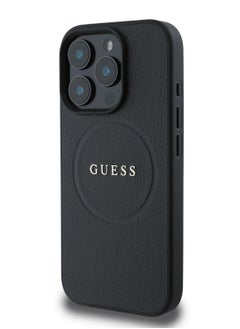 GUESS Magsafe PU Grained Hard Case With Ring And Logo for iPhone 16 Pro max / Easy Snap-On / Drop Protection / Slim Back Cover - Black  - Image 3
