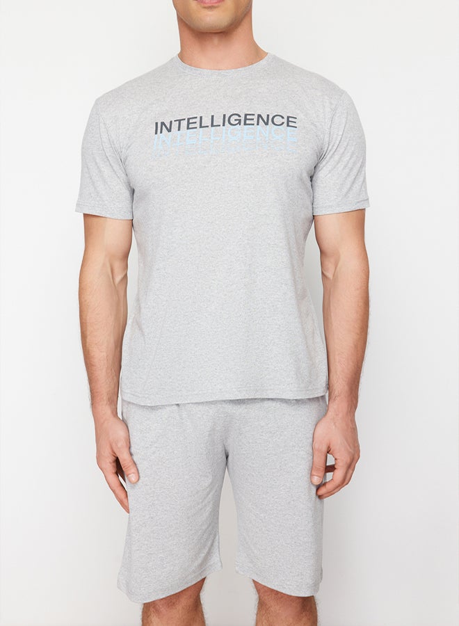 Trendyol Man Gray Regular Fit Crew Neck Knitted Shorts Pajamas Set - Image 4