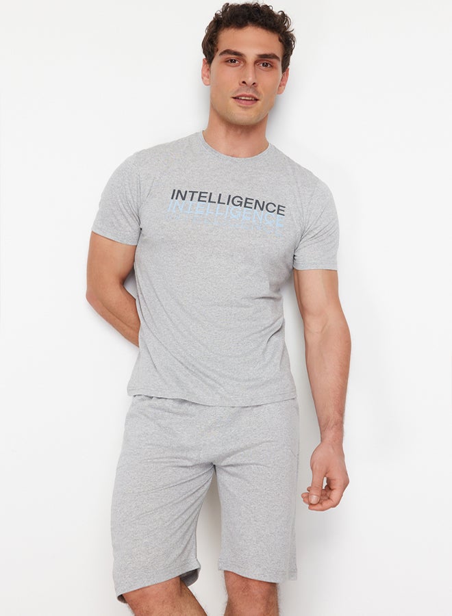 Trendyol Man Gray Regular Fit Crew Neck Knitted Shorts Pajamas Set - Image 3