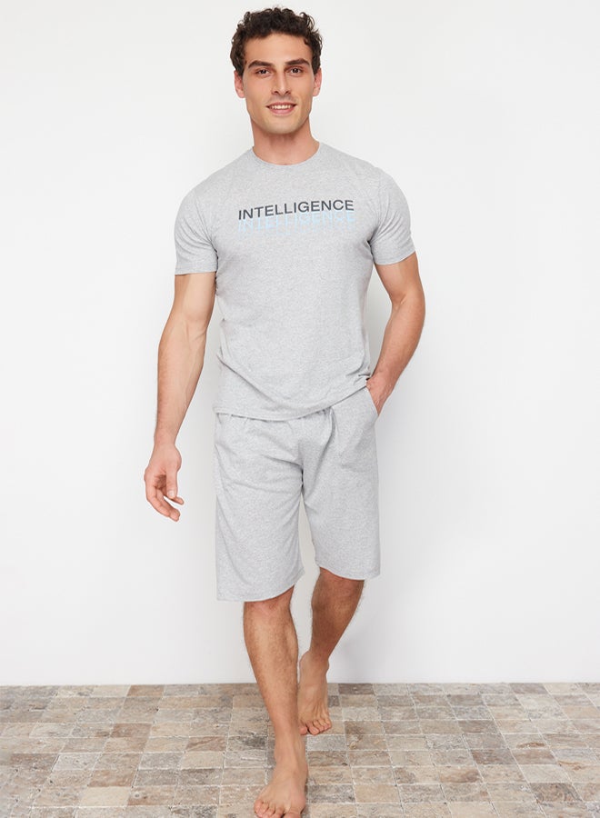 Trendyol Man Gray Regular Fit Crew Neck Knitted Shorts Pajamas Set - Image 2