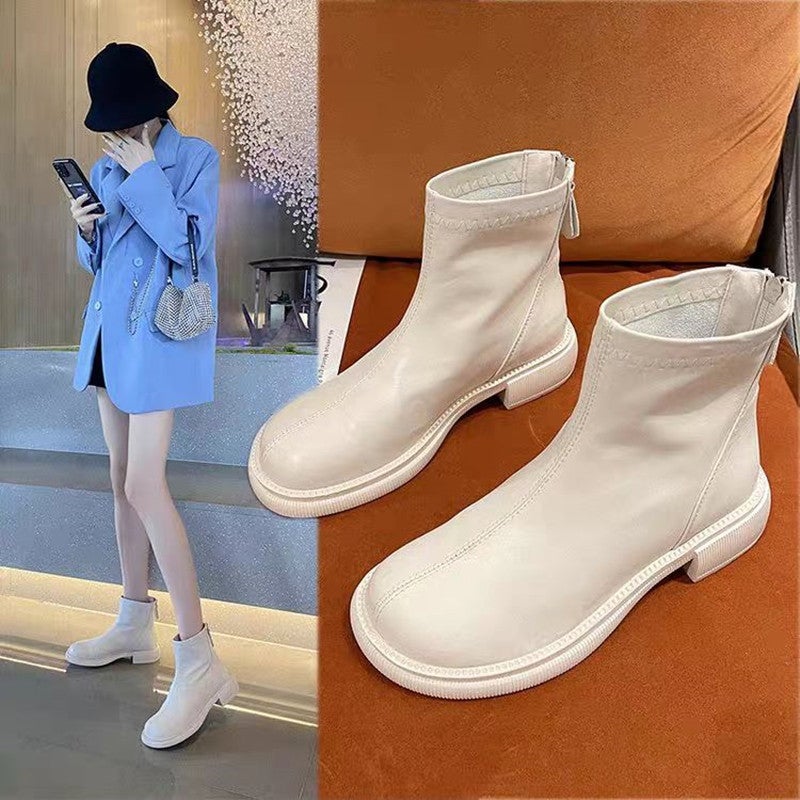 British Style Martin Boots Short Boots Women'S French Creamy-White Thin Boots Fleece-Lined Boots - Image 2