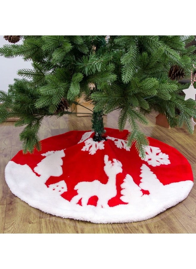 CCOVERY Christmas Tree Skirt 120cm Large White Red Faux Fur Xmas Tree Skirt  - Image 1