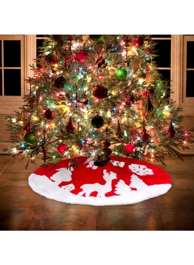 CCOVERY Christmas Tree Skirt 120cm Large White Red Faux Fur Xmas Tree Skirt  - Image 2