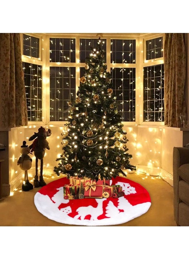 CCOVERY Christmas Tree Skirt 120cm Large White Red Faux Fur Xmas Tree Skirt  - Image 3
