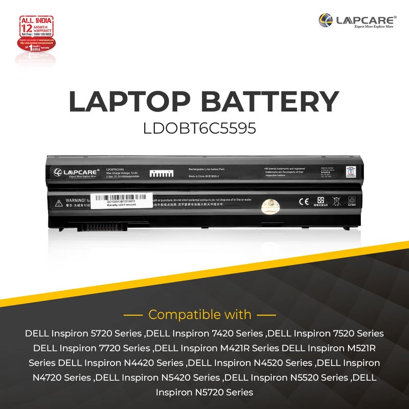Lapcare بطارية لابتوب T54FJ لجهاز ديل لاتيتيود E6420 E6430 E6440 E6540 E5420 E5430 E5520 E5530؛ إنسبيرون 14R 5420 15R 5520 7520 17R 5720 7720 رقم القطعة: 8858X M5Y0X T54F3 X57F1 - Image 5