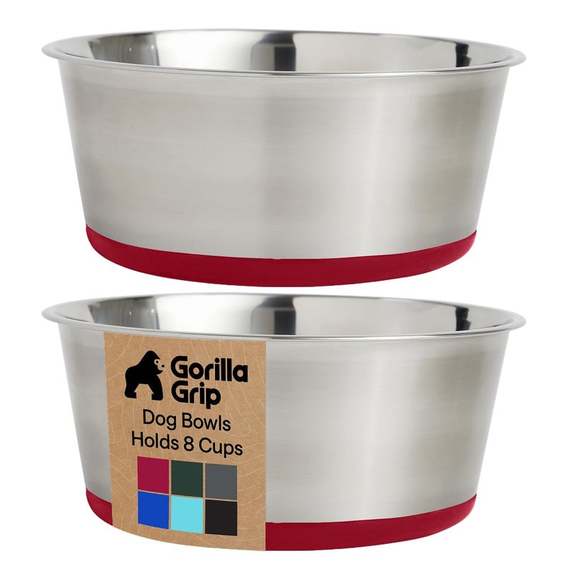 GORILLA GRIP Dog Bowls Food Grade 304 Stainless Steel Holds 8 Cups Each 64 fl oz Food and Water Bowl for Feeding Dogs and Cats Dishwasher Safe Rust Resistant BPA Free Rubber Base Set of 2 Red - Image 2